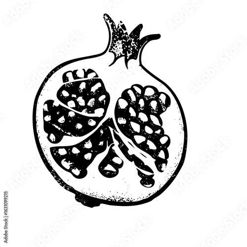 Vector Detailed of a halved pomegranate with seeds.