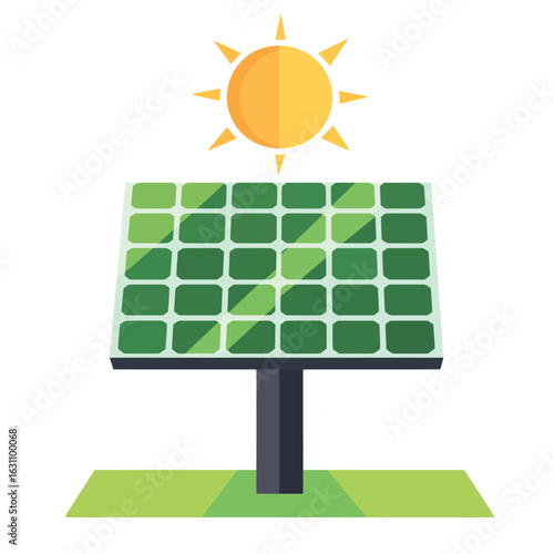 Solar Panel Isolated with Sun on a White Backdrop Cartoon Style