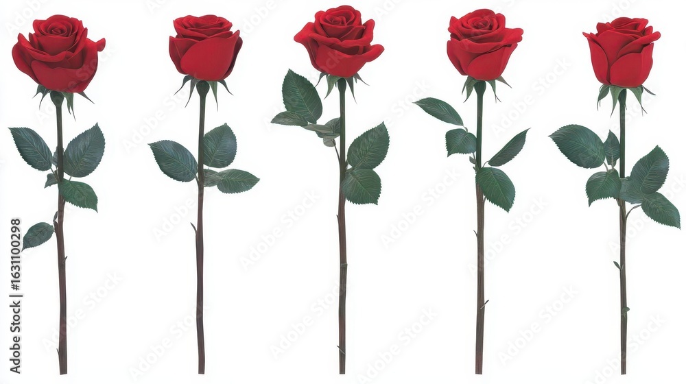 Naklejka premium Red Rose Stems: Floral Photography