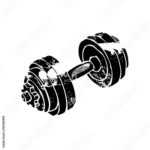 Vector Black dumbbell with distressed texture