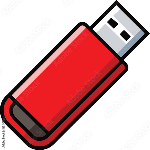 Red usb flash drive isolated on white background
