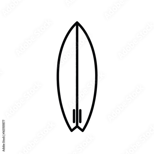 Surfboard Isolated with Fins Outline on Transparent Background, Summer Sport