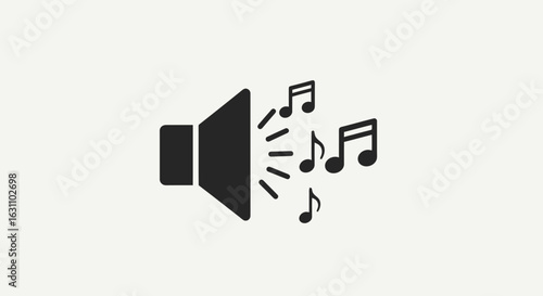 Speaker Icon with Music Notes, Audio Symbol for Multimedia Projects, Sound Design, and Musical Applications, perfect for use in websites, apps, and print media.