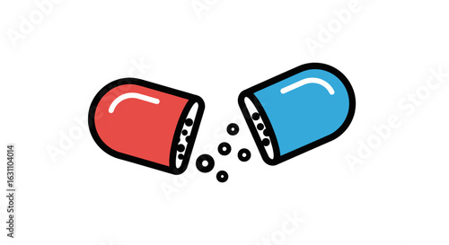 Pharmaceutical Capsule Illustration Depicting Medication Release for Healthcare and Medical Concepts, Ideal for Pharmaceutical Marketing and Patient Education Materials
