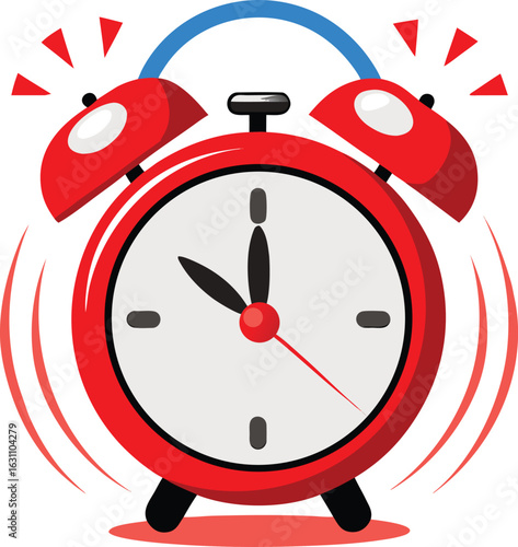 Red alarm clock ringing loudly isolated on white background