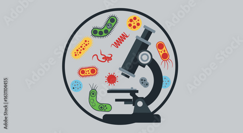 Microscopic World Visualization Depicting Diverse Microorganisms for Scientific Research, Educational Purposes, and Biological Studies.