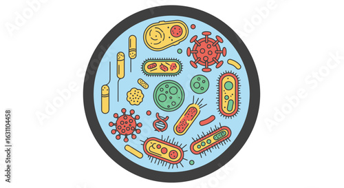 Microscopic Organisms Illustration for Scientific Research and Medical Education, Suitable for Healthcare Presentations and Microbiology Study Resources