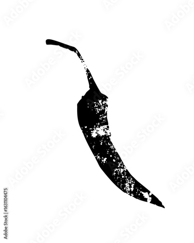 Vector Bold black chili pepper with textured details.