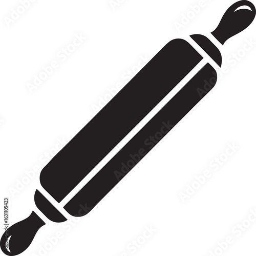 Black silhouette of a rolling pin isolated on white background