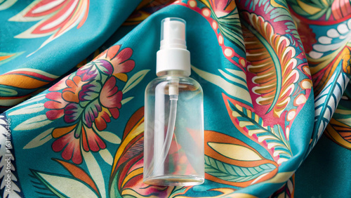 Perfume Bottle with Floral Background – Fragrance, Glass, Cosmetic, Beauty, Scent, Luxury, Transparent, Elegance, Aroma, Spray, Floral, Perfume, Stylish, Fresh, Feminine, Decorative, Modern, Fashion

