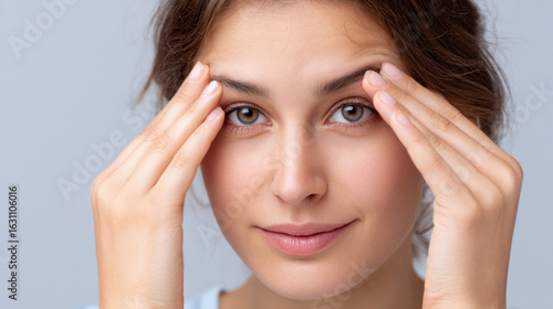 Wallpaper Mural Worried woman touching skin on her face around eye. beauty portrait showing facial massage for skincare treatment. Concerned with aging and health Torontodigital.ca