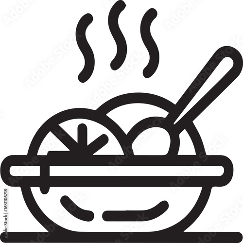 Steaming bowl of delicious soup with lemon slice and spoon, perfect for cozy mealtime or restaurant menu