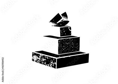 Vector Abstract stacked blocks with fragmented top element .