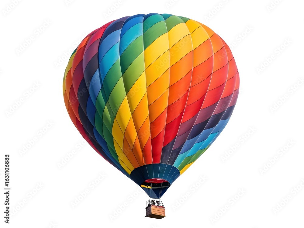 Fototapeta premium Vibrant rainbow hot air balloon isolated on white background