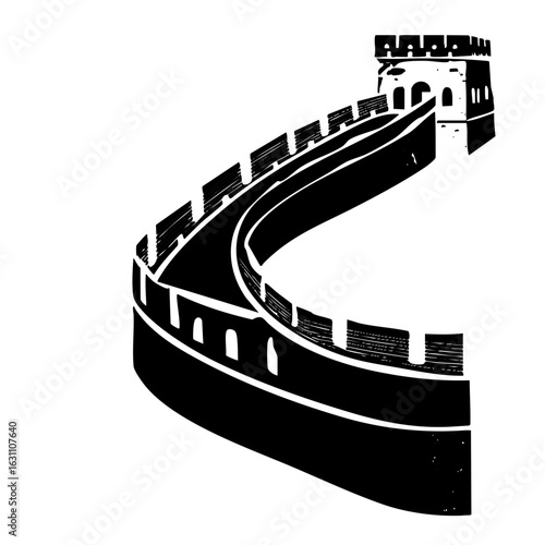 Vector Stylized black vector of a winding fortress wall.