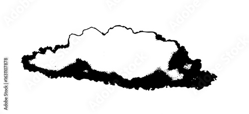 Vector Abstract black shape resembling a landmass with textured edges.