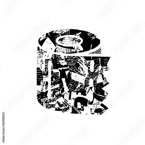 Vector Stylized cowboy hat and skull in rough monochrome.