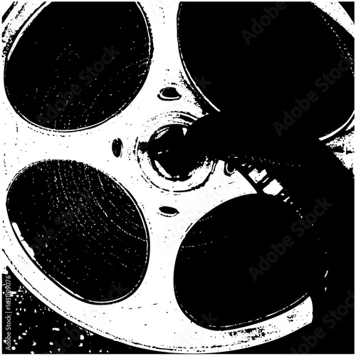 Vector Vintage film reel with central hub and sprocket holes.