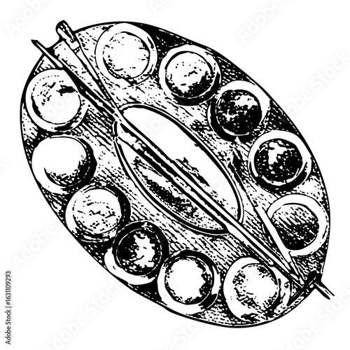 Vector Detailed of a quail egg platter with chopsticks.