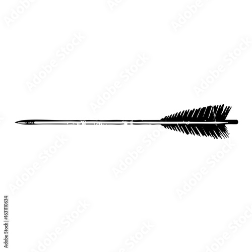 Vector Black arrow with feathered fletching and pointed tip.