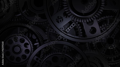 Dark Black Industrial Gear Wheels Spinning Seamless Loop