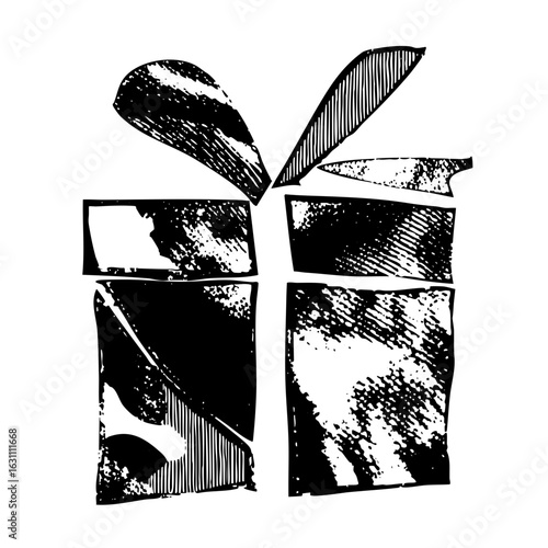 Vector Hand-drawn gift box with ribbon .