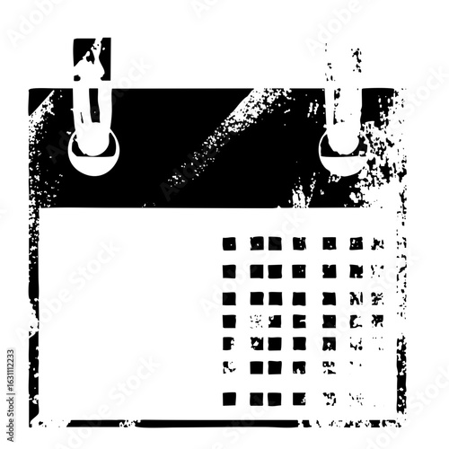 Vector Distressed calendar with hanging rings and grid layout.