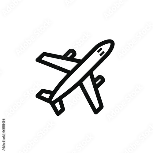 Outlined Airplane Symbolizing Travel, Transportation, and Flight on a White Background