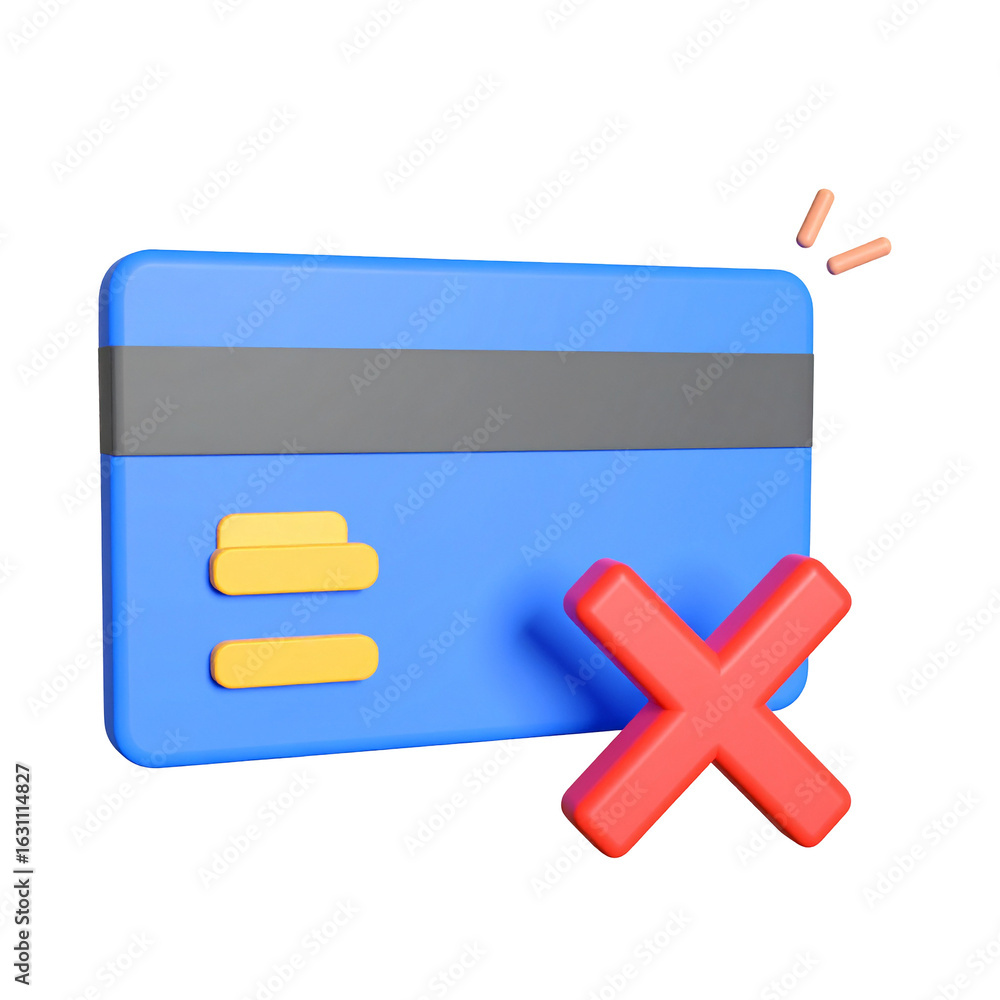 Obraz premium Credit card with red X symbol for declined payments.
