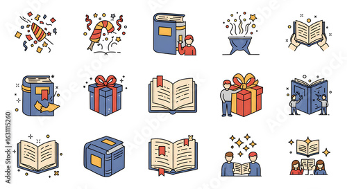 Collection of blue and white digital icons, depicting online learning and technology.