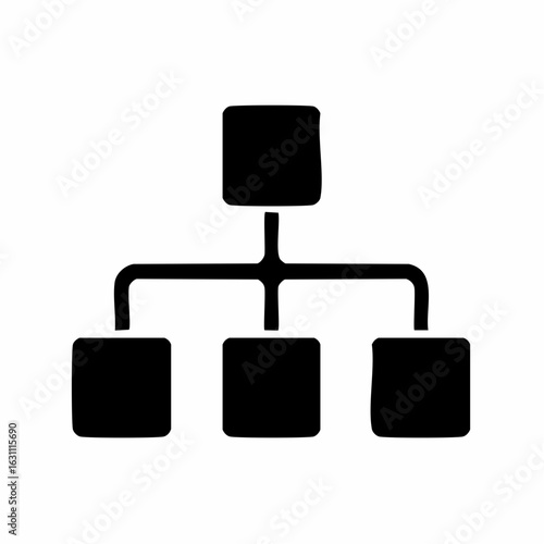 A black and white illustration showing a hierarchical structure with one top node connected to three lower nodes.