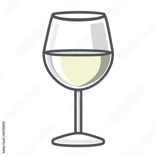 Stylized Wine Glass Icon with White Wine, Dark Gray Outline, Simple Design
