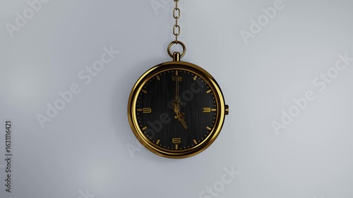 Elegant Golden Pocket Watch with Black Dial Vintage Chain Minimalist 3D Spinning Loop