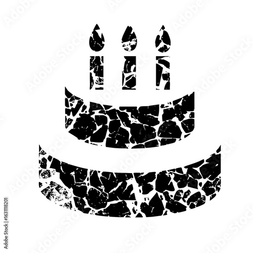 Vector Distressed birthday cake with three candles.