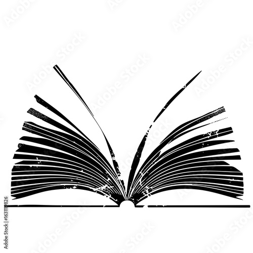 Vector Open book with fanned pages in black and white.
