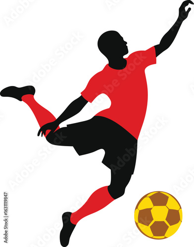 Silhouette soccer player kicking ball dynamic sports action