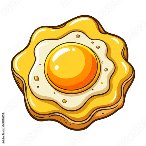 Fried egg. Cartoon cooked egg with egg yolk delicious tasty breakfast food with egg, healthy morning food. Vector isolated illustration.