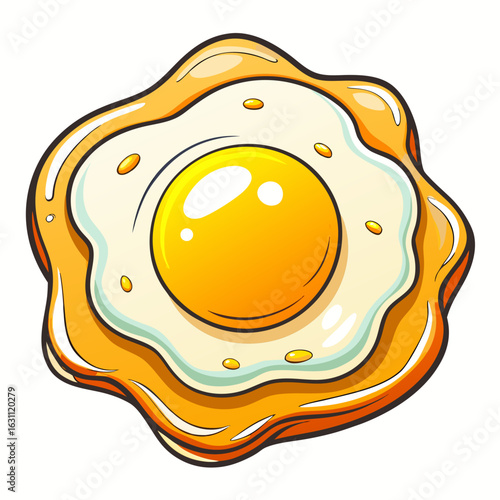 Fried egg. Cartoon cooked egg with egg yolk delicious tasty breakfast food with egg, healthy morning food. Vector isolated illustration.