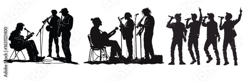 silhouettes of journalists and camera crew working for media and news illustration