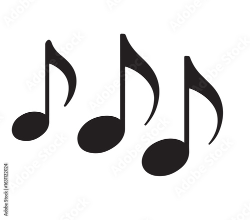 Three eighth notes in black color arranged horizontally on a white background musical notation symbol