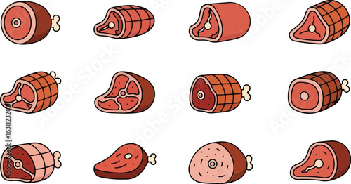 Colorful cartoon meat cuts