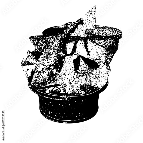 Vector Detailed of a soufflé in a ramekin.