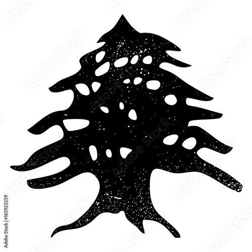 Vector Detailed silhouette of a cedar tree with textured fill.