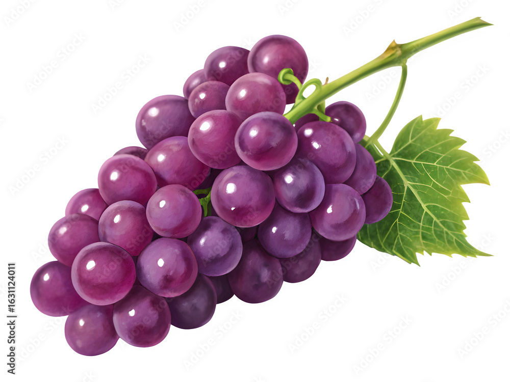 Fototapeta premium Fresh ripe red grapes on a vine with a leaf