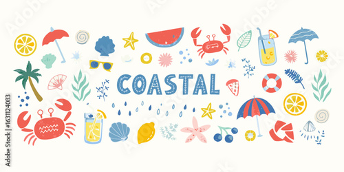 Charming coastal summer vibes with nautical elements and tropical fruits