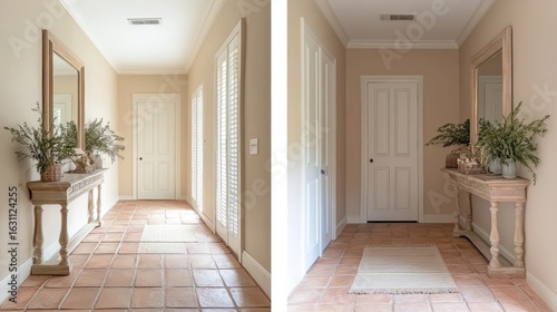 Wallpaper Mural Interior hallway with light beige walls and terracotta tile flooring. Torontodigital.ca