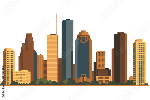 Vibrant vector illustration of Houston city skyline with modern buildings and skyscrapers
