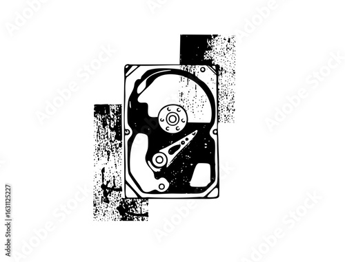 Vector Detailed monochrome of a hard drive disk component.