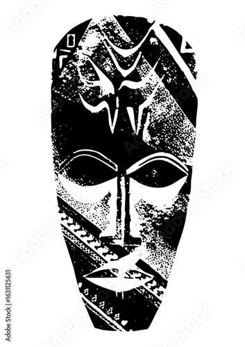 Vector Intricate African mask with geometric details.