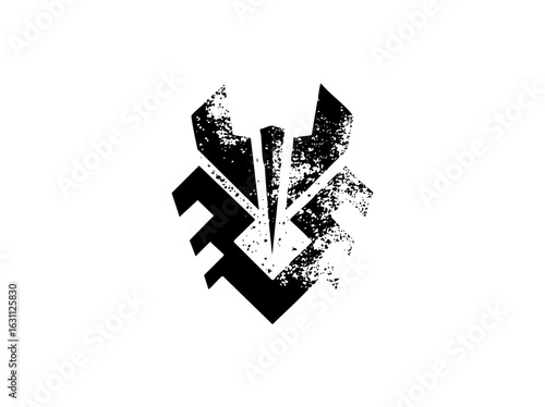 Vector Abstract geometric emblem features fractured shapes and sharp angles.